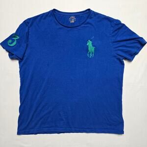 Polo Ralph Lauren Shirt Mens L Royal Blue Green Big Pony Polo Tee